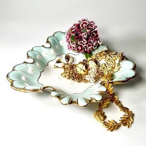 ♥️ Vintage, Elegant Gold and Mint Decorative Bowl